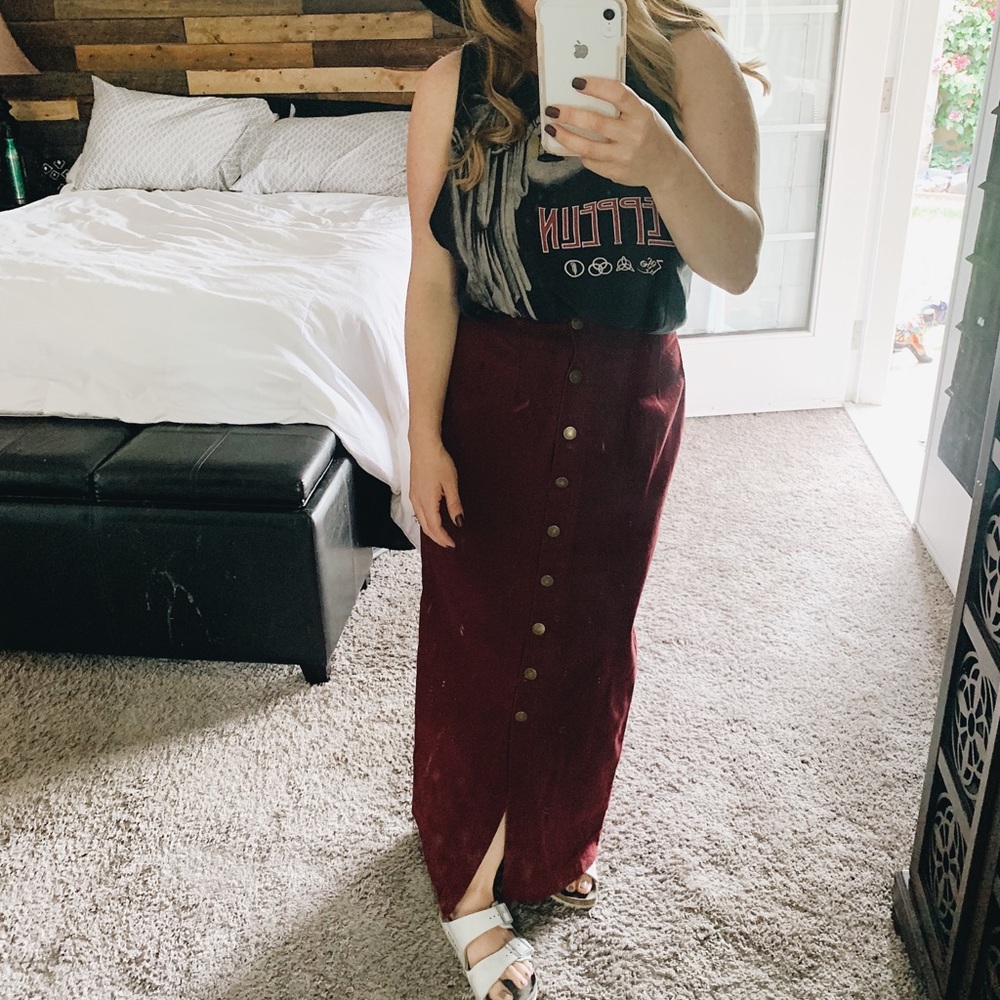 Vintage cotton denim button front maxi skirt